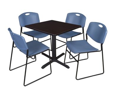 Regency Cain Small 30 in. Square Breakroom Table, X-Base & 4 Zeng Blue Chairs