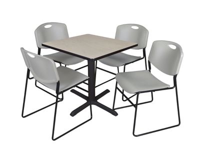Regency Cain Small 30 in. Square Breakroom Table, X-Base & 4 Zeng Grey Chairs