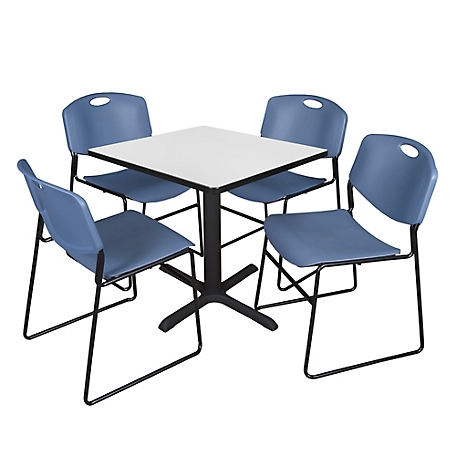 Regency Cain Small 30 in. Square Breakroom Table & 4 Zeng Blue Chairs