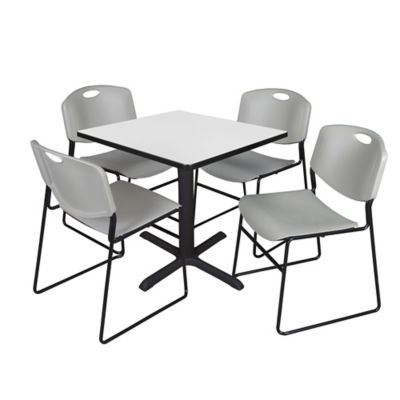 Regency Cain Small 30 in. Square Breakroom Table & 4 Zeng Grey Chairs