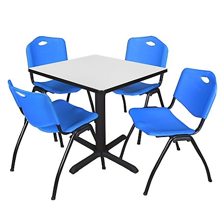 Regency Cain Small 30 in. Square Breakroom Table & 4 M Stack Blue Chairs