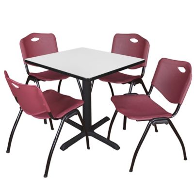 Regency Cain Small 30 in. Square Breakroom Table & 4 M Stack Burgundy Chairs