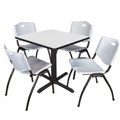 Regency Cain Small 30 in. Square Breakroom Table & 4 M Stack Grey Chairs