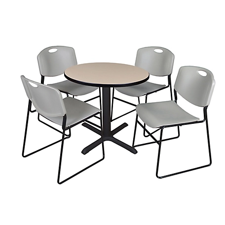 Regency Cain Small 30 in. Round Breakroom Table, X-Base & 4 Zeng Grey Chairs