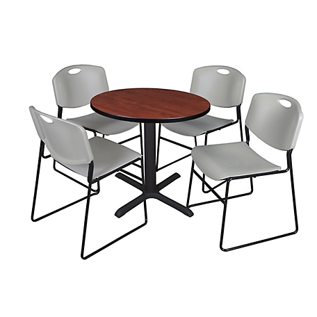 Regency Cain Small 30 in. Round Breakroom Table, X-Base & 4 Zeng Grey Chairs