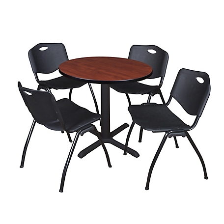 Regency Cain Small 30 in. Round Breakroom Table, X-Base & 4 M Stack Black Chairs