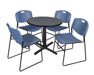 Regency Cain Small Round X-Base Breakroom Table with 4 Zeng Chairs, 30 in., Blue