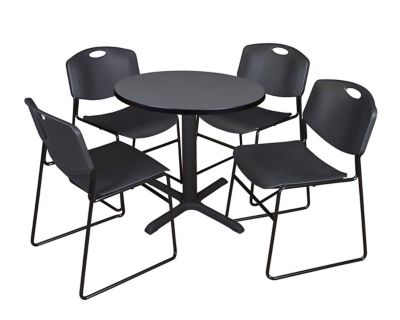 Regency Cain Small Round X-Base Breakroom Table with 4 Zeng Chairs, 30 in., Black