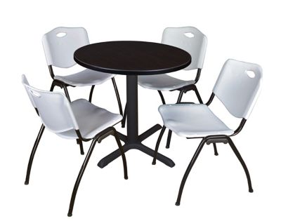 Regency Cain Small 30 in. Round Breakroom Table, X-Base & 4 M Stack Grey Chairs