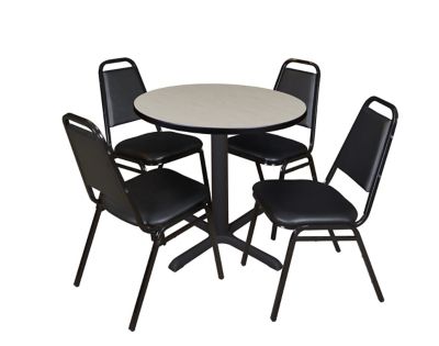 Regency Cain Small 30 in. Round Breakroom Table, X-Base & 4 Restaurant Stack Chairs