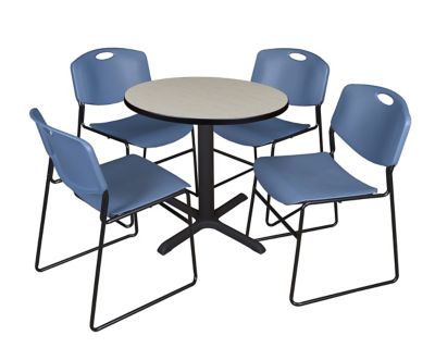 Regency Cain Small Round X-Base Breakroom Table with 4 Zeng Chairs, 30 in., Blue