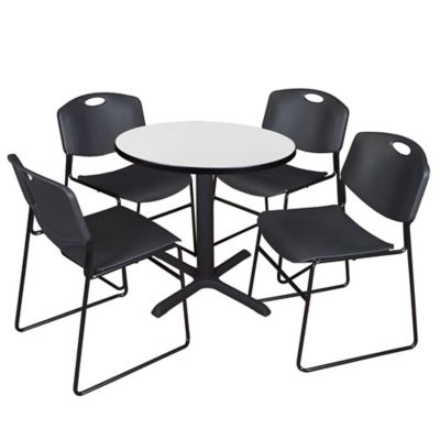 Regency Cain Small 30 in. Round Breakroom Table, X-Base & 4 Zeng Black Chairs