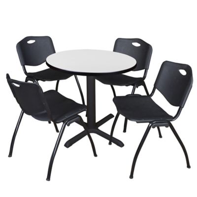 Regency Cain Small 30 in. Round Breakroom Table, X-Base & 4 M Stack Black Chairs