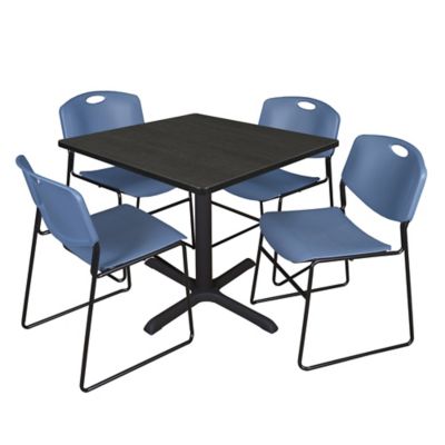 Regency Cain 36 in. Square Breakroom Table & 4 Zeng Stack Blue Chairs