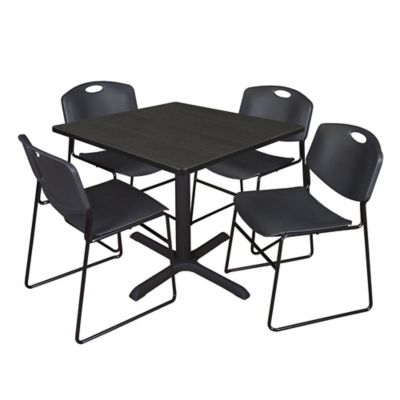 Regency Cain 36 in. Square Breakroom Table & 4 Zeng Stack Black Chairs