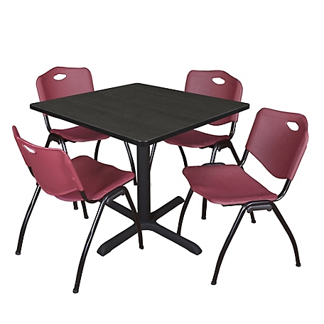 Regency Cain 36 in. Square Breakroom Table & 4 M Stack Burgundy Chairs