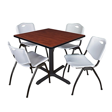 Regency Cain 36 in. Square Breakroom Table, X-Base & 4 M Stack Grey Chairs