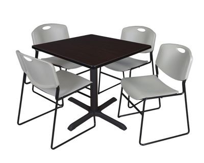 Regency Cain Square X-Base Breakroom Table with 4 Zeng Stack Chairs, 36 in., Gray