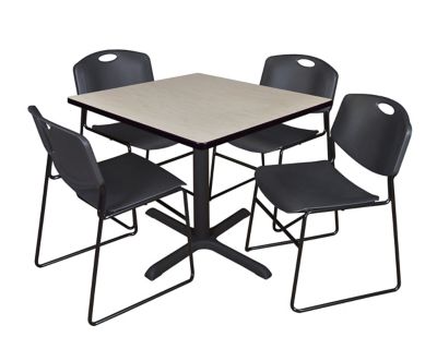 Regency Cain 36 in. Square Breakroom Table, X-Base & 4 Zeng Stack Black Chairs