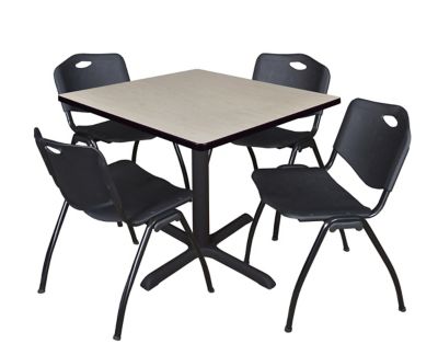 Regency Cain Square X-Base Breakroom Table with 4 M Stack Chairs, 36 in., Black