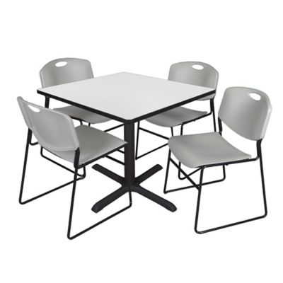 Regency Cain 36 in. Square Breakroom Table & 4 Zeng Stack Grey Chairs