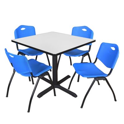 Regency Cain 36 in. Square Breakroom Table & 4 M Stack Blue Chairs