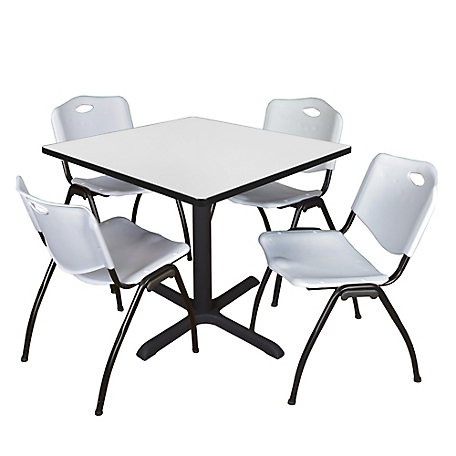 Regency Cain 36 in. Square Breakroom Table & 4 M Stack Grey Chairs