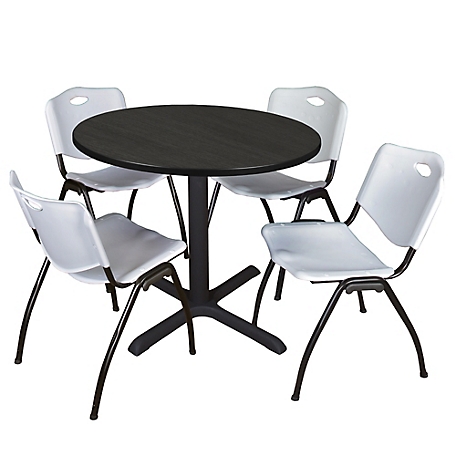 Regency Cain 36 in. Round Breakroom Table & 4 M Stack Grey Chairs