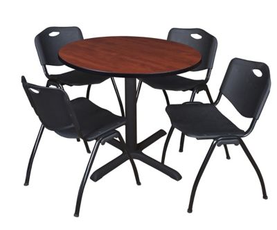 Regency Cain 36 in. Round Breakroom Table, X-Base & 4 M Stack Black Chairs -  TB36RNDCH47BK