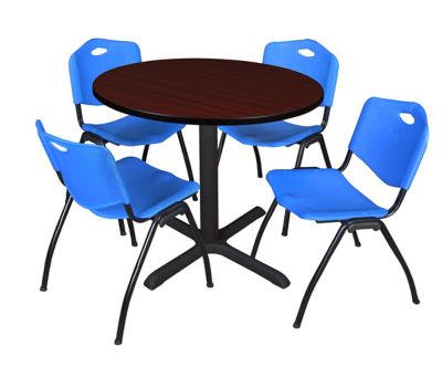 Regency Cain 36 in. Round Breakroom Table, X-Base & 4 M Stack Blue Chairs -  TB36RNDMH47BE