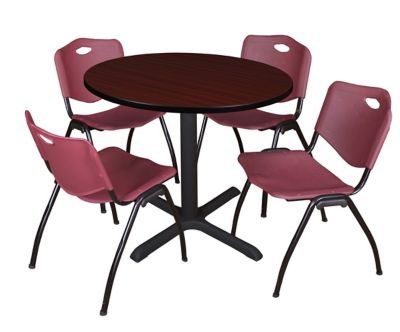 Regency Cain 36 in. Round Breakroom Table, X-Base & 4 M Stack Burgundy Chairs -  TB36RNDMH47BY