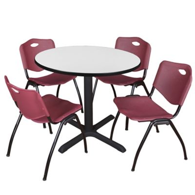 Regency Cain 36 in. Round Breakroom Table & 4 M Stack Burgundy Chairs