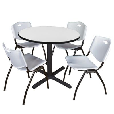 Regency Cain 36 in. Round Breakroom Table & 4 M Stack Grey Chairs