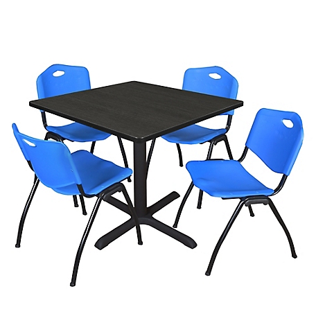 Regency Cain 42 in. Square Breakroom Table & 4 M Stack Blue Chairs