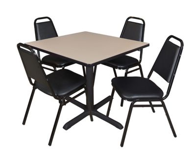 Regency Cain Square X-Base Breakroom Table with 4 Restaurant Stack Chairs, 42 in.