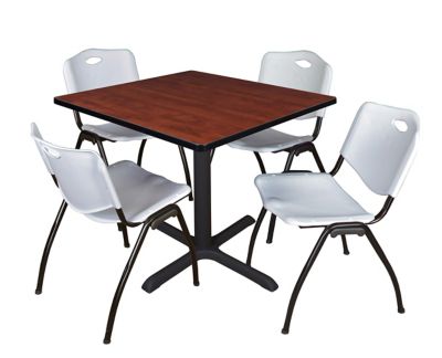 Regency Cain 42 in. Square Breakroom Table, X-Base & 4 M Stack Grey Chairs