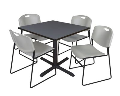 Regency Cain 42 in. Square Breakroom Table, X-Base & 4 Zeng Stack Grey Chairs