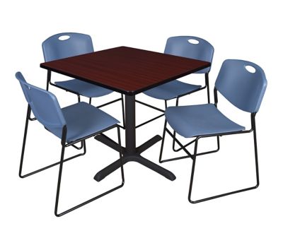 Regency Cain 42 in. Square Breakroom Table, X-Base & 4 Zeng Stack Blue Chairs -  TB4242MH44BE