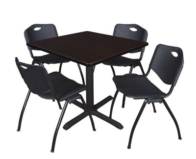 Regency Cain 42 in. Square Breakroom Table, X-Base & 4 M Stack Black Chairs
