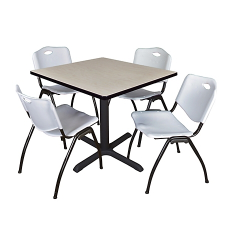 Regency Cain 42 in. Square Breakroom Table, X-Base & 4 M Stack Grey Chairs