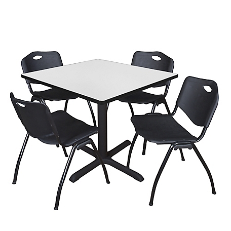 Regency Cain 42 in. Square Breakroom Table & 4 M Stack Black Chairs