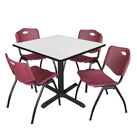 Regency Cain 42 in. Square Breakroom Table & 4 M Stack Burgundy Chairs