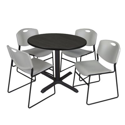 Regency Cain 42 in. Round Breakroom Table & 4 Zeng Stack Grey Chairs