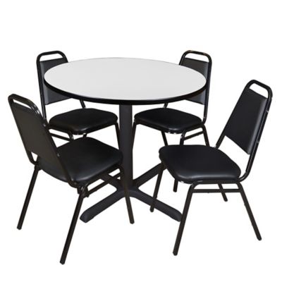 Regency Cain 42 in. Round Breakroom Table & 4 Restaurant Stack Chairs