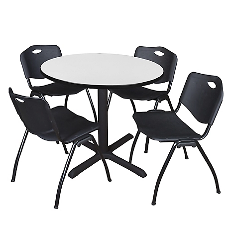 Regency Cain 42 in. Round Breakroom Table & 4 M Stack Black Chairs