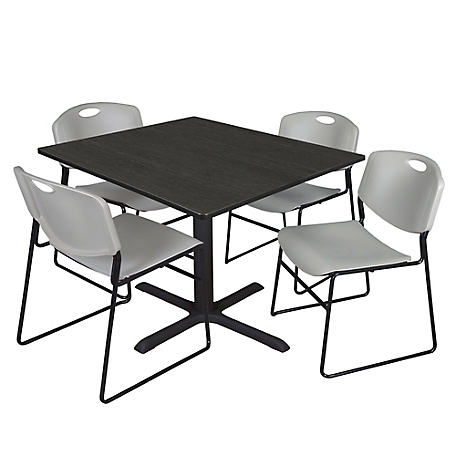 Regency Cain 48 in. Square Breakroom Table & 4 Zeng Stack Grey Chairs