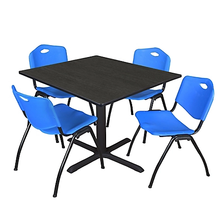 Regency Cain 48 in. Square Breakroom Table & 4 M Stack Blue Chairs