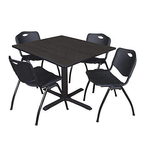 Regency Cain 48 in. Square Breakroom Table & 4 M Stack Black Chairs