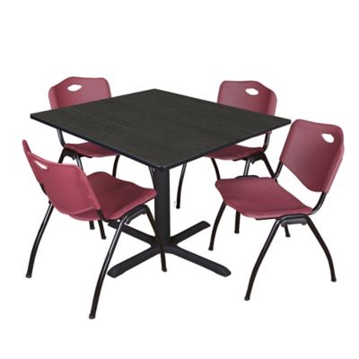 Regency Cain 48 in. Square Breakroom Table & 4 M Stack Burgundy Chairs