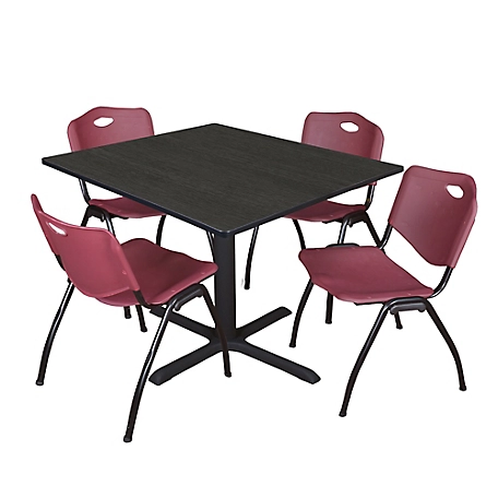 Regency Cain 48 in. Square Breakroom Table & 4 M Stack Burgundy Chairs